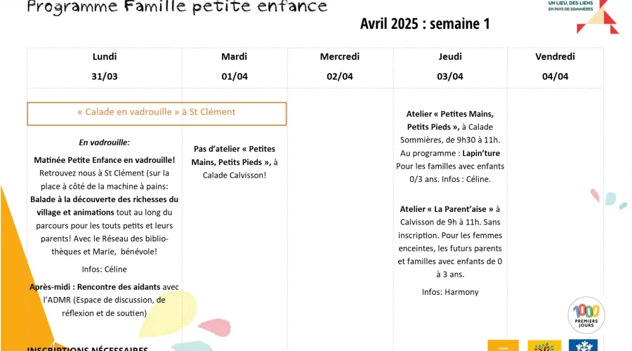 le programme famille du mois d'avril 2025 de Calade